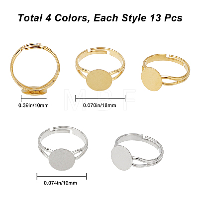 52Pcs 4 Style Adjustable Brass Ring Components KK-SC0002-93-1