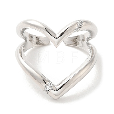 Heart Brass Micro Pave Cubic Zirconia Open Cuff Rings RJEW-P098-12P-1
