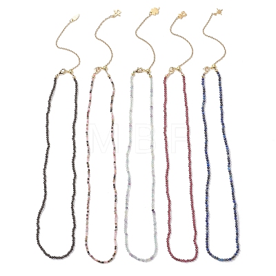 2.5MM Faceted Round Natural Tourmaline & Fluorite & Garnet & Obsidian & Lapis Lazuli Beaded Lariat Necklaces NJEW-JN05874-1