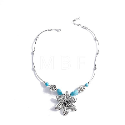 Bohemian Style Alloy with Synthetic Turquoise Pendant Necklaces FS-WG9CEC0-03-1