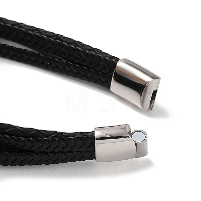 Men's Braided Black PU Leather Cord Multi-Strand Bracelets BJEW-K243-10P-1
