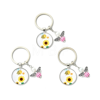3Pcs Glass Pearl & Resin & Alloy Glass Keychains KEYC-YW00227-06-1