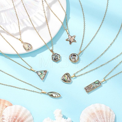 Natural Paua Shell Pendant Necklaces NJEW-JN05141-1