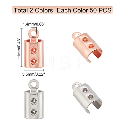 100Pcs 2 Color 304 Stainless Steel Folding Crimp Ends STAS-DC0005-41-1