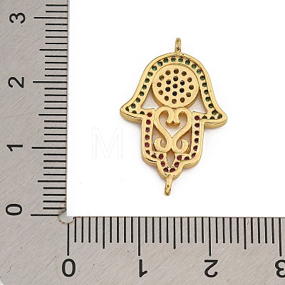 Rack Plating Brass Micro Pave Cubic Zirconia Religion Hamsa Hand Connector Charms KK-C074-55G-01-1