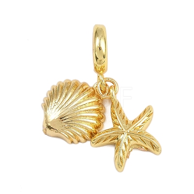 Brass Starfish Shell Shape European Dangle Charms KK-I352-22G-1