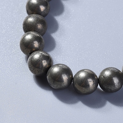 Natural Pyrite Round Beads Stretch Bracelets BJEW-JB04176-02-1