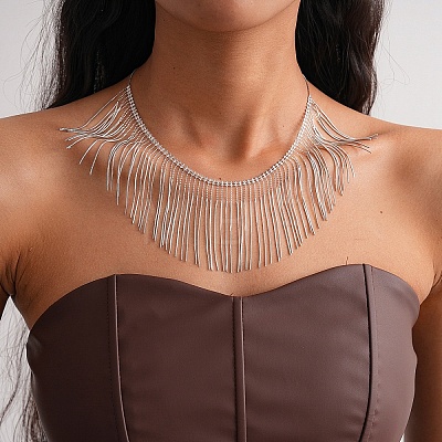 Brass Multiple Tassel Bib Necklaces for Women WGB3B70-02-1
