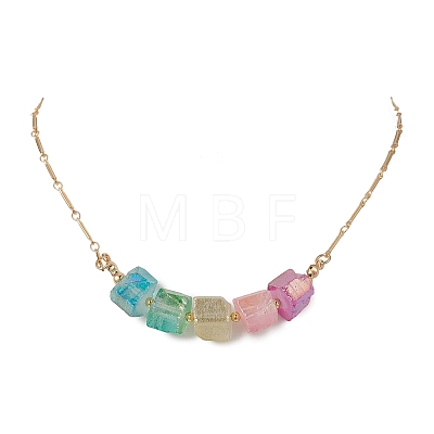 Electroplated Natural Quartz Colorful Nuggets Pendant Brass Bar Link Chain Necklaces for Women NJEW-TA00241-1