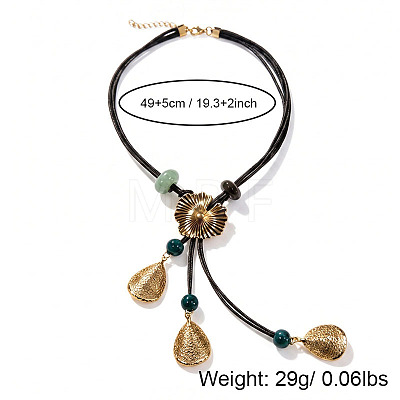 Alloy Leaf and Resin Y Pendant Polyester Cord Multi-Strand Necklaces for Women WG03ADA-01-1