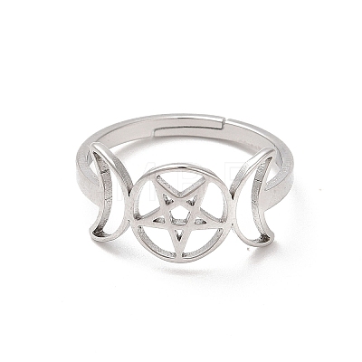 304 Stainless Steel Triple Moon Goddess Adjustable Ring RJEW-L107-025P-1