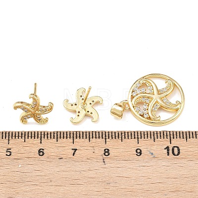 Brass Micro Pave Cubic Zirconia Pendant & Stud Earrings Sets for Women SJEW-F227-01A-G-1