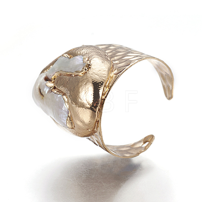 Electroplate Pearl Cuff Rings RJEW-F091-01G-1