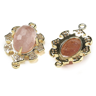 Natural Strawberry Quartz Faceted Oval Connector Charms G-G181-06G-05-1