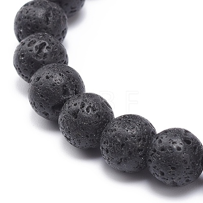 Natural Lava Rock & Gemstone Stretch Bracelet with Alloy Fairy Charms BJEW-JB08730-1