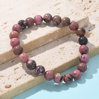 Natural Rhodonite Beads Stretch Bracelets X-BJEW-F380-01-B16-1