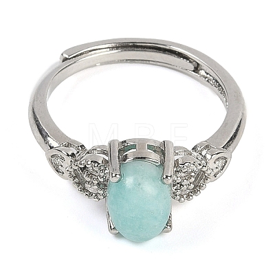 Oval Natural Amazonite Adjustable Rings RJEW-Q819-01P-01-1