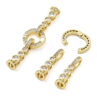 Brass with Clear Cubic Zirconia Fold Over Clasps KK-Z080-09G-1