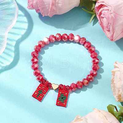 Glass Faceted Rondelle Beaded Stretch Bracelets for Women BJEW-MZ00065-04-1