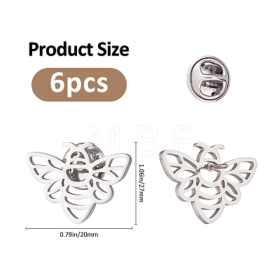 6Pcs Bees 304 Stainless Steel Lapel Pin Backs for Backpack Clothes JEWB-FH0003-11P-1