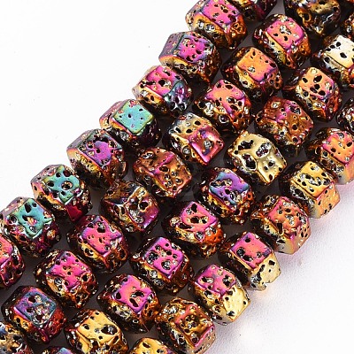 Electroplated Natural Lava Rock Beads Strands G-T114-72-1