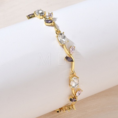 Brass Glass Flower Link Chain Bracelets KK-CBA7DFA-01G-05-1