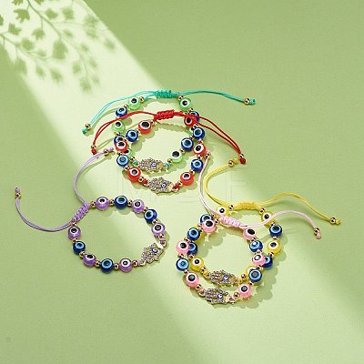 Evil Eye Resin Bead & Hamsa Hand Alloy Rhinestone Braided Beaded Bracelets for Girl Women BJEW-JB08740-02-1