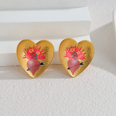 304 Stainless Steel Enamel Stud Earrings WGB06E4-01-1