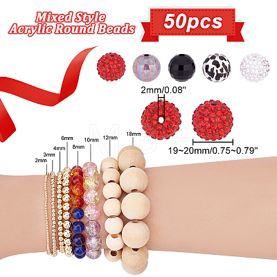   1 Set Mixed Style Acrylic Round Beads Sets SACR-PH0001-52H-1