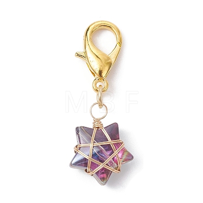 Copper Wire Wrapped Electroplated Glass Star Pendant Decoration HJEW-JM01487-02-1