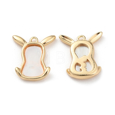 Rack Plating Brass Cow Head Charms with Shell KK-A183-51G-1