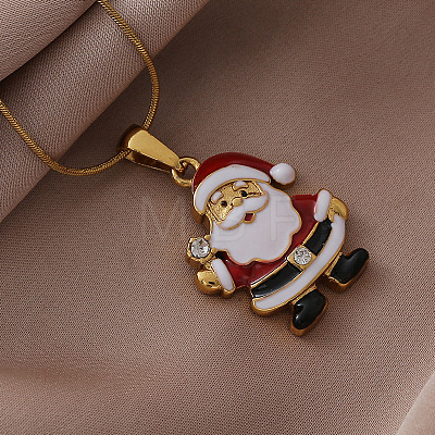 304 Stainless Steel Enamel Red Christmas Santa Claus Pendant Necklaces RP2300-1