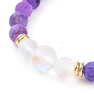 7Pcs 7 Color Natural Weathered Agate(Dyed) & Synthetic Moonstone Round Beaded Stretch Bracelets Set BJEW-JB09124-1