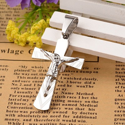304 Stainless Steel Crucifix Cross Pendants STAS-I035-13A-1