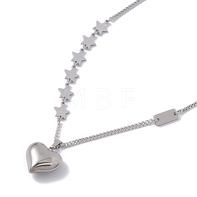 304 Stainless Steel Heart & Star Pendant Necklace for Women NJEW-F298-12P-1