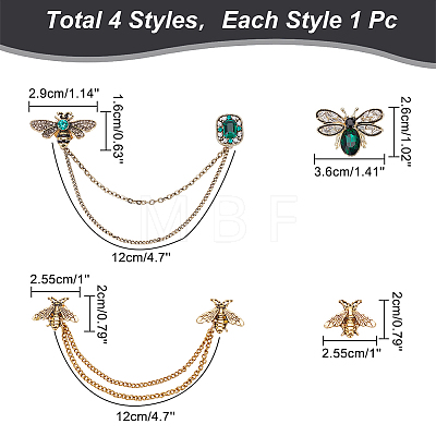 WADORN 4Pcs 4 Style Rhinestone Bee & Moth Badge Pins JEWB-WR0001-02-1