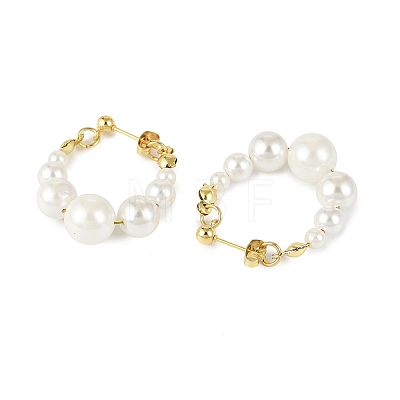 Shell Pearl Beaded Dangle Stud Earrings EJEW-JE06362-01-1