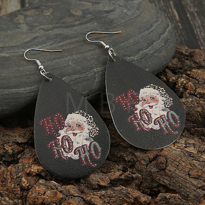 Teardrop with Santa Claus Pattern Imitation Leather Dangle Earrings FS-WGC69B2-01-1