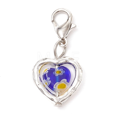 Heart Millefiori Glass & Alloy Pendant Decorations HJEW-JM02836-1