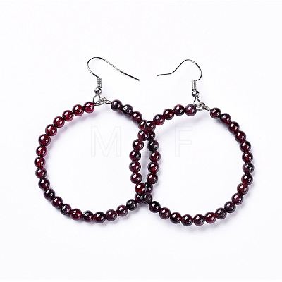 Natural Garnet Dangle Earrings X-EJEW-K077-A12-1