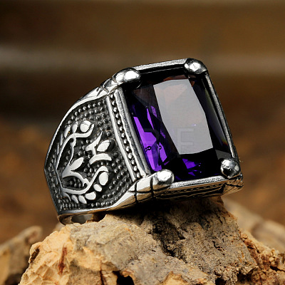 316L Stainless Steel & Cubic Zirconia Men's Vintage Carved Finger Rings FS-WG82D33-10-1