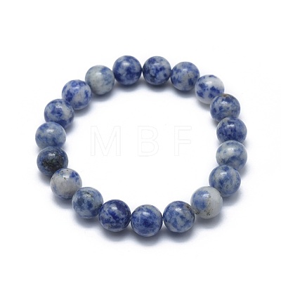 Natural Blue Spot Jasper Bead Stretch Bracelets X-BJEW-K212-A-039-1