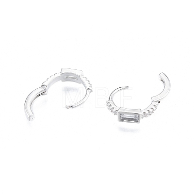 Clear Cubic Zirconia Rectangle Hoop Earrings EJEW-C048-06P-1