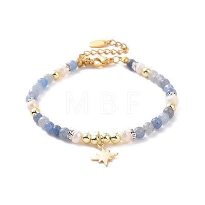 Brass Star Charm Bracelet & Necklace SJEW-JS01268-1
