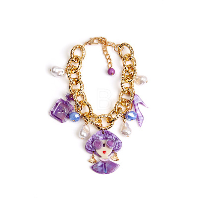 Acrylic Lady Perfume Bottle High Heel and Imitation Pearl Bracelets FS-WGDF0C3-14-1
