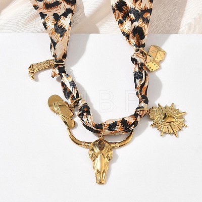 Cowboy 304 Stainless Steel & Natural Tiger Eye Cattle Heart Boot Pendant Necklaces NJEW-F372-01G-1