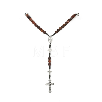 Wood Rosary Bead Necklaces NJEW-TA00081-1