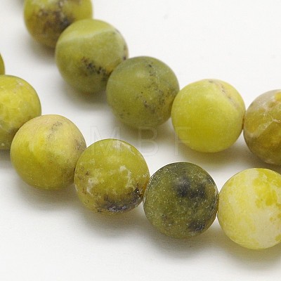 Frosted Round Natural Olive Jade Beads Strands G-N0166-51-10mm-1
