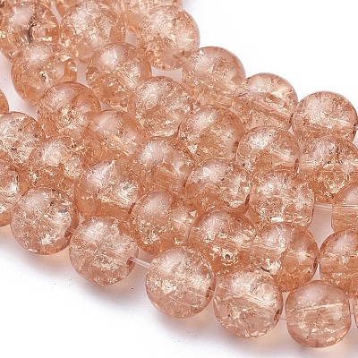 1Strand Light Salmon Transparent Crackle Glass Round Beads Strands X-CCG-Q001-8mm-05-1