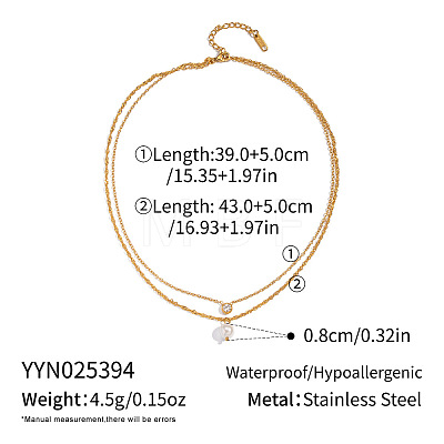 304 Stainless Steel Pave Clear Cubic Zirconia with Imitation Pearl Round Pendant Double Layer Necklaces for Women AM8128-1